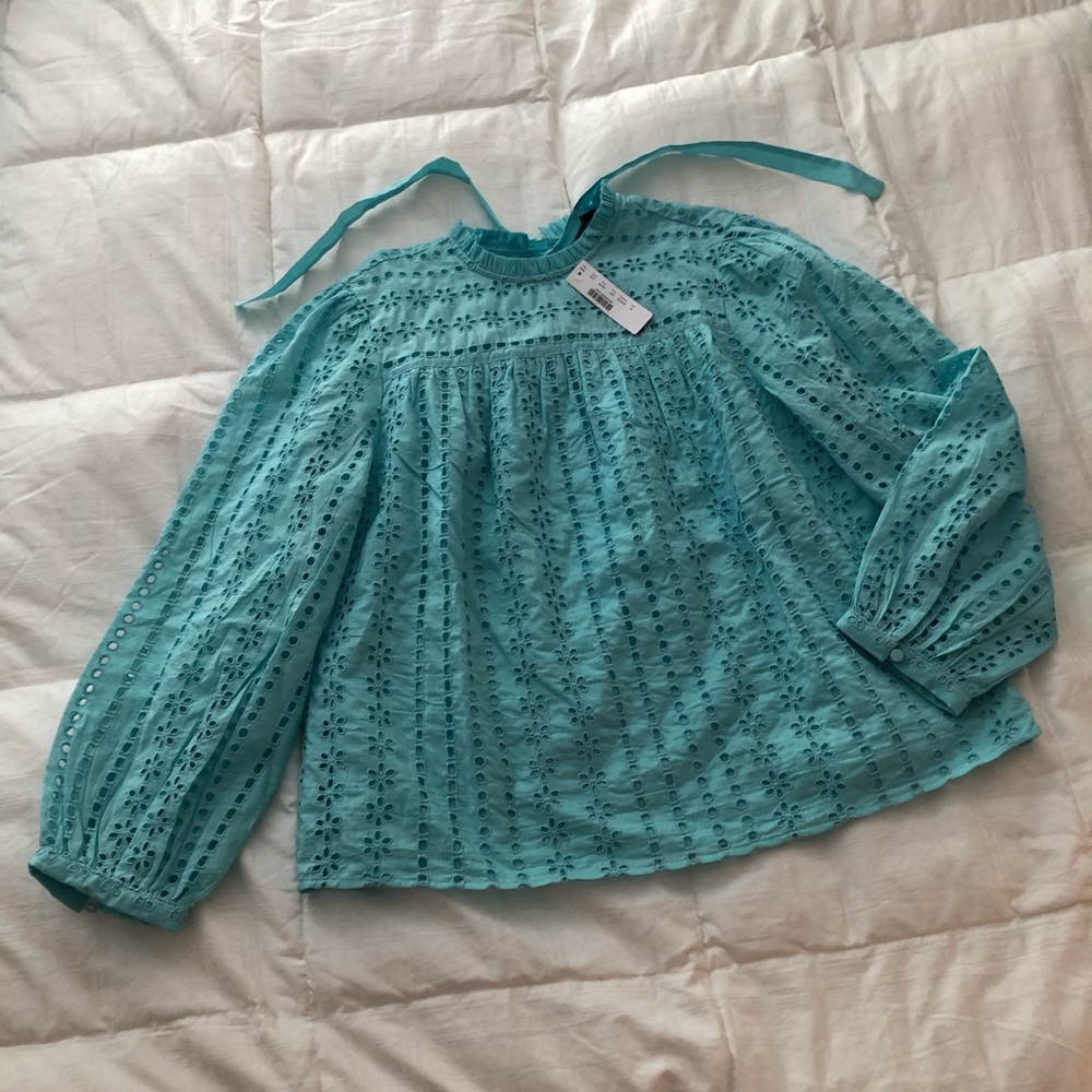 J Crew NWT Aqua Eyelet Top